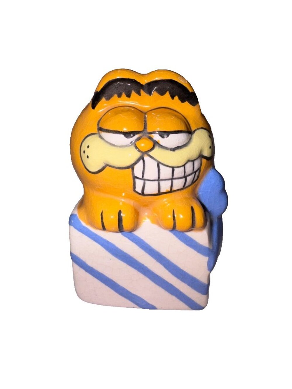 Vintage Garfield The Cat Ornament Christmas Present Gift Box Ceramic Enesco 1981